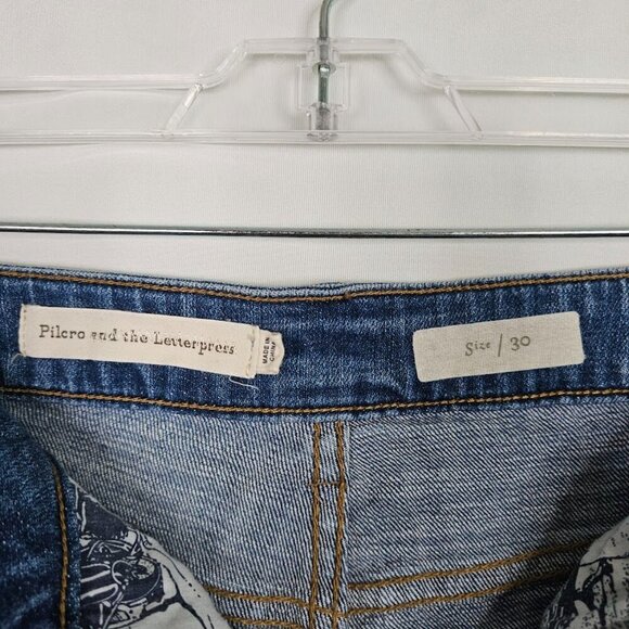 ANTHROPOLOGIE PILCRO Bell Bottom Jeans MEDIUM Wash BLUE w Floral Lace size 30 - Picture 5 of 10